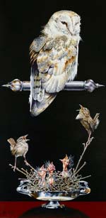 AN AUDAIOUS CHORUS AT DAWN - OIL ON CANVAS  image size 12" x 24"