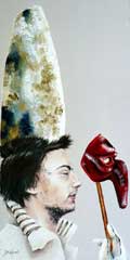 Pulcinella in Cinque 3 - Oil on canvas - image size 30cm x 60cm