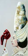 Pulcinella in Cinque 4 - Oil on canvas - image size 30cm x 60cm